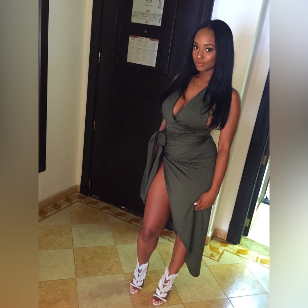 SCK the label olive halter wrap high slit dress